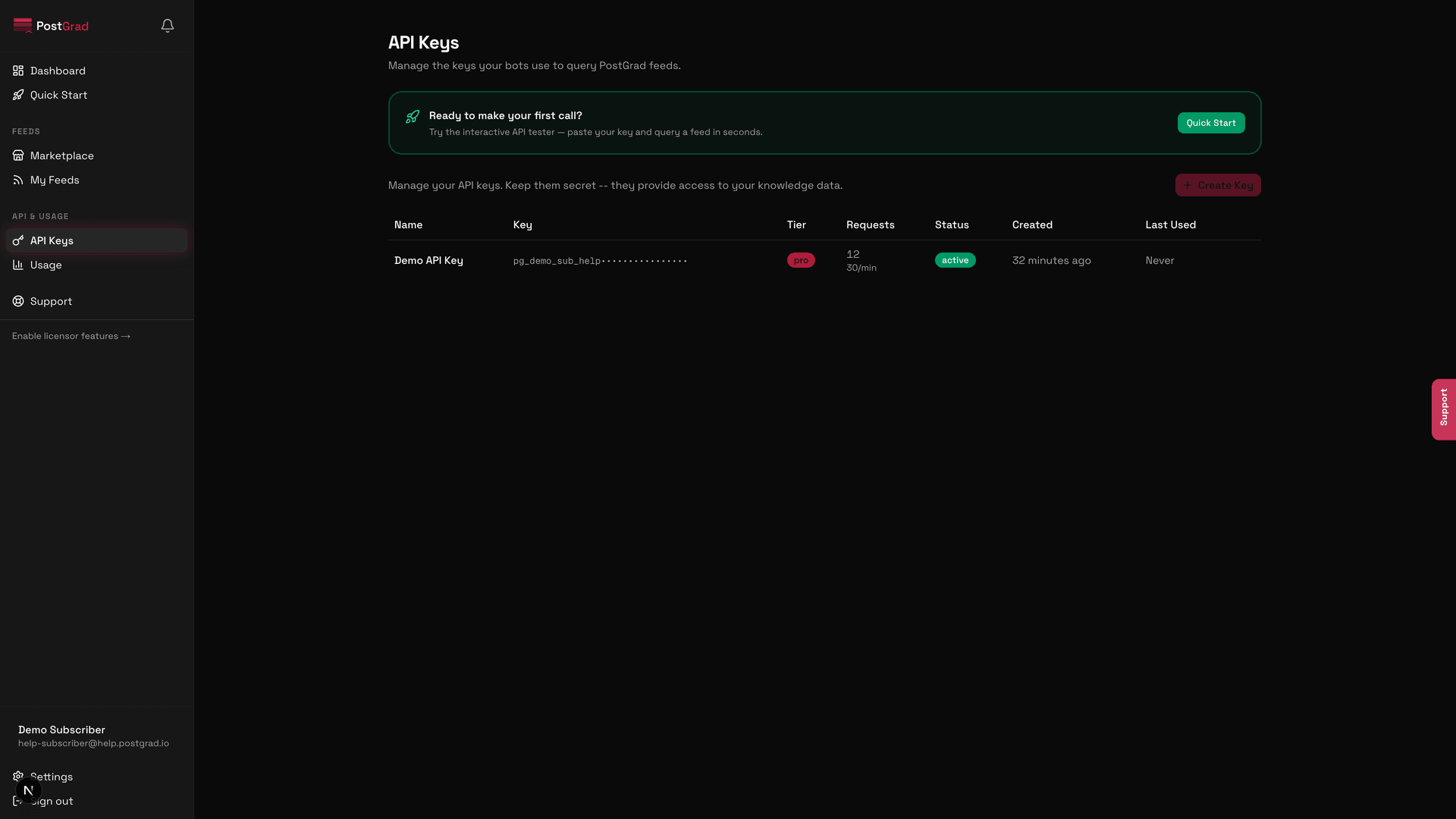 A dialog asking for a key name, with an input field and a confirm button.