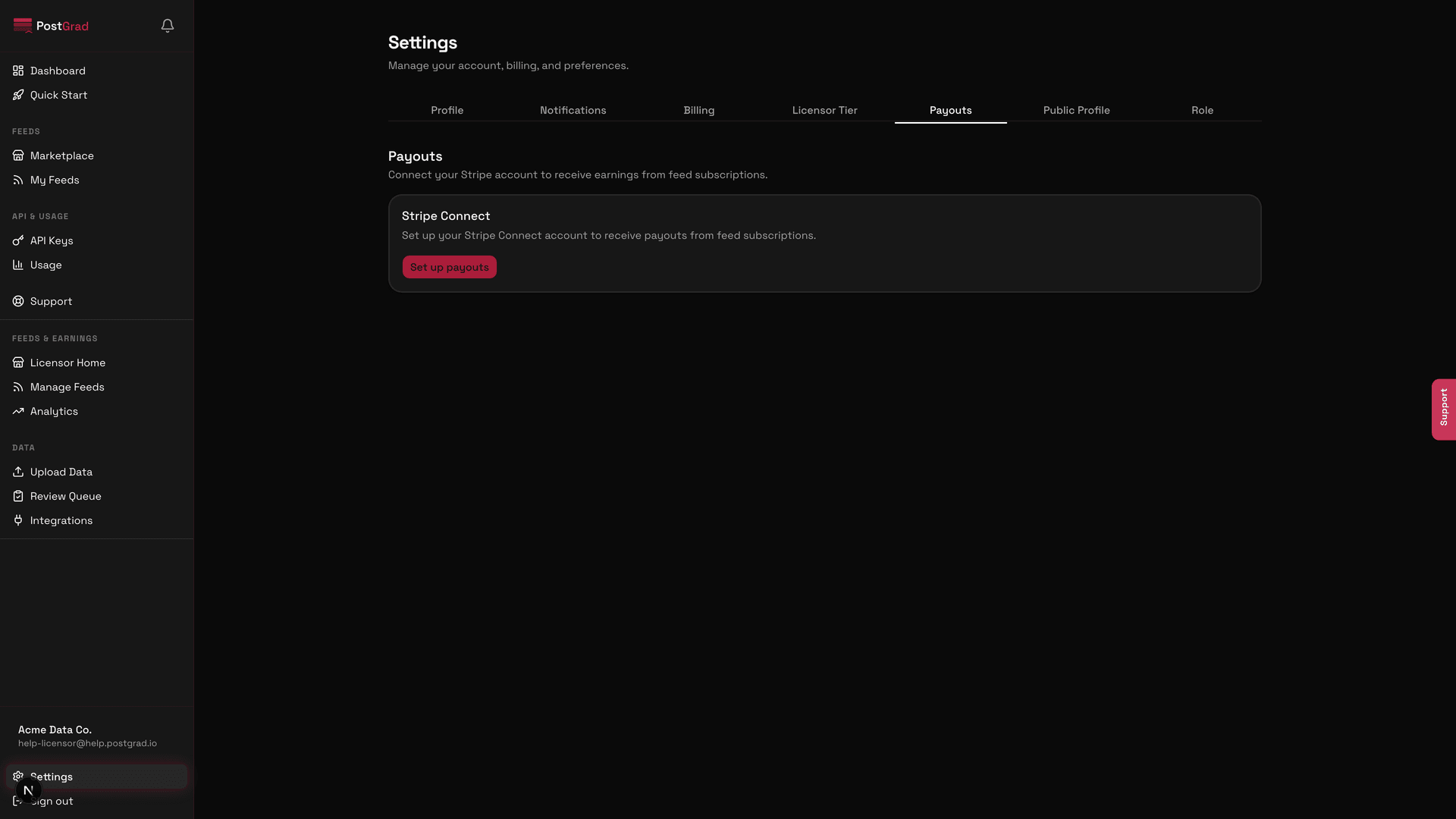 The Stripe Connect onboarding step asking for business type, legal name, and registered address.