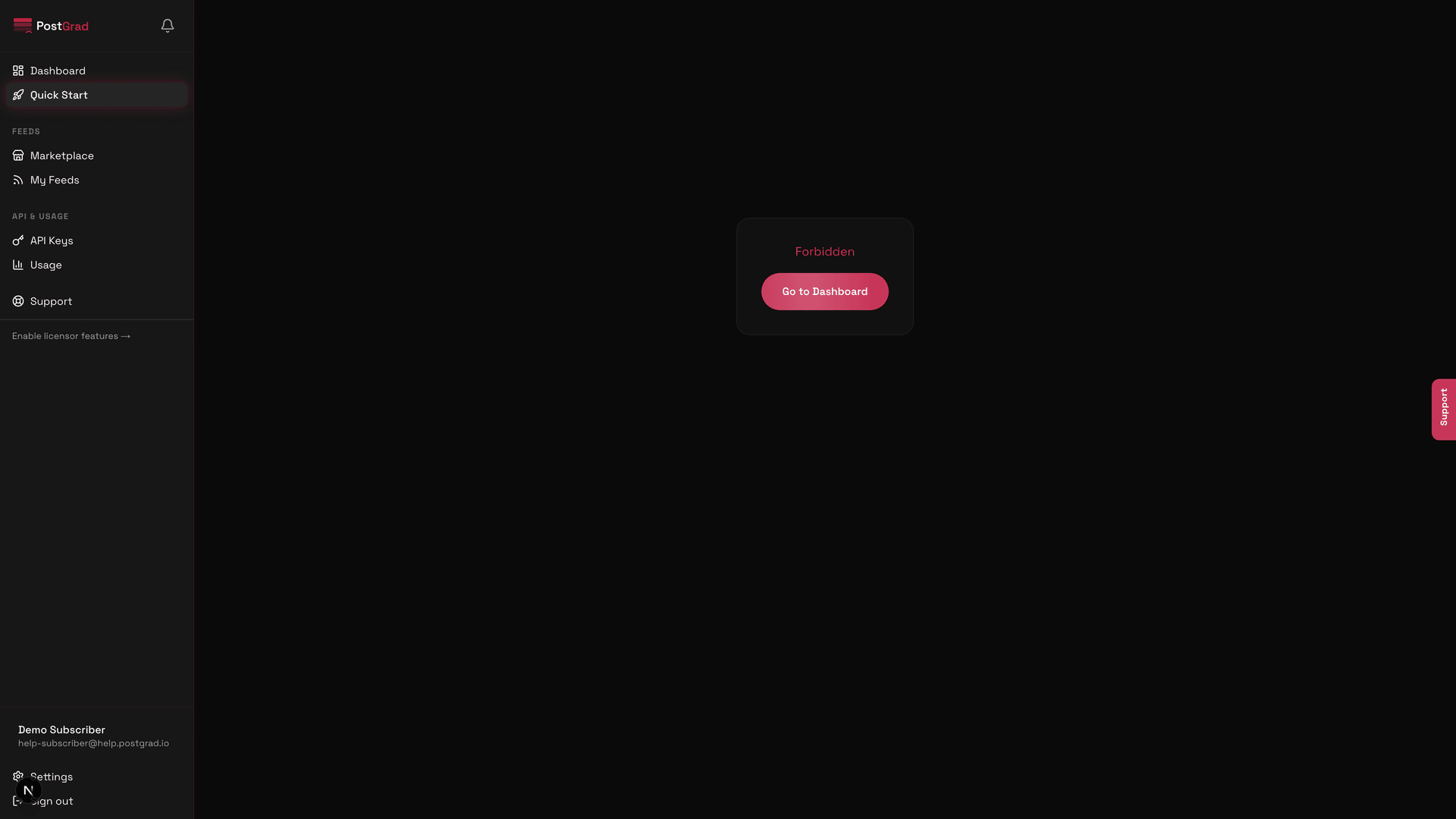 The Quick Start page response preview showing a JSON payload with knowledge entries.