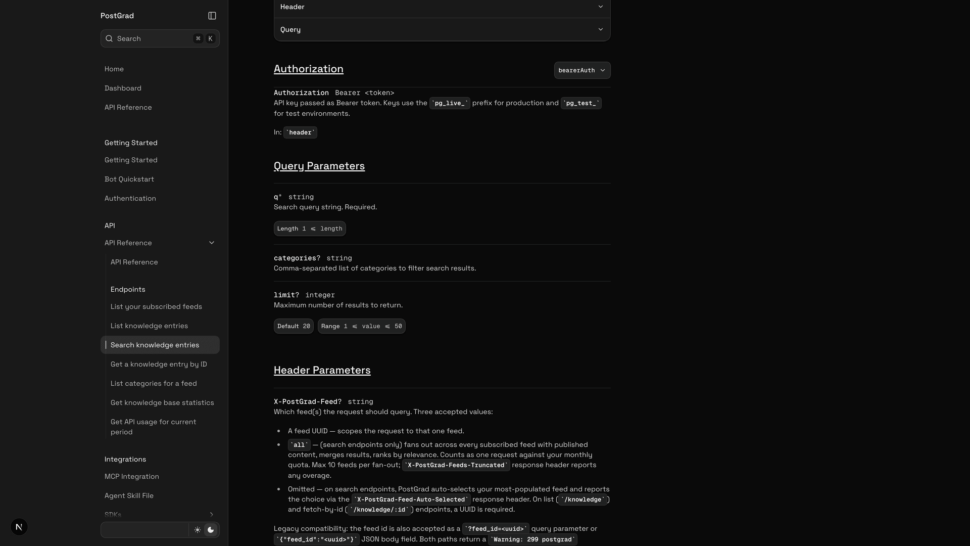The API docs page showing code snippets for JavaScript, Python, and curl side by side.