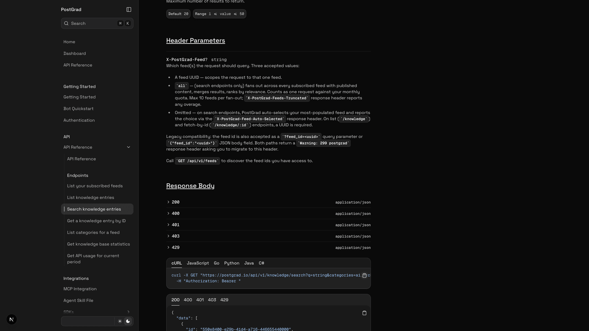 A hybrid search example showing the combined ranked result set from keyword and semantic runs.